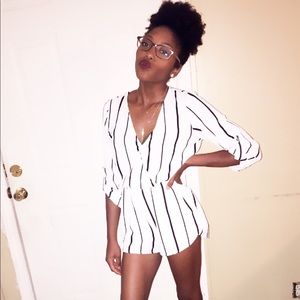 Black and white pinstriped romper
